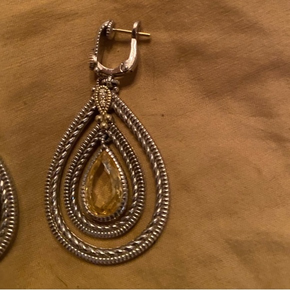 Judith Ripka 925 Sterling Pear drop Citrine & Pave Diamond Earrings 18kGold post - Picture 10 of 11